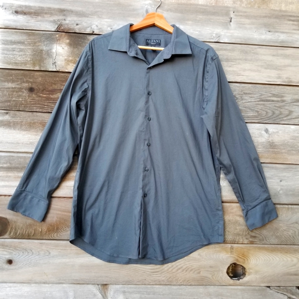 Alfani Slim Fit, Men's Large, Dark Grey Dress Shirt